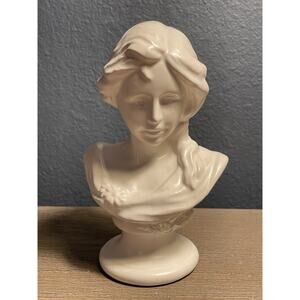 Vintage White Ceramic Lady Bust Figurine 4.5” Pedestal Base w/ Mounting Hole